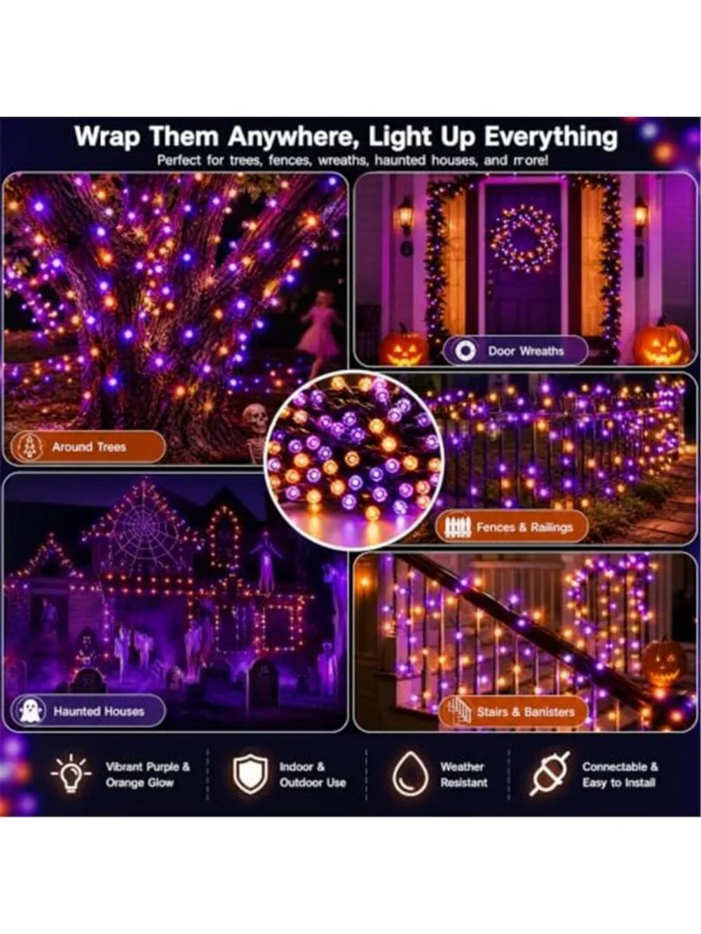 Halloween Lights 200 LED 66FT Outdoor Halloween Lights Plug in with 8 Modes